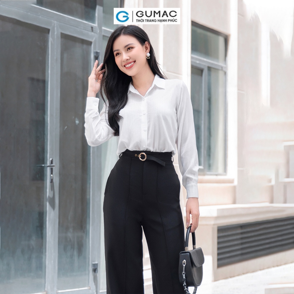 Quần tây công sở dáng suông GUMAC QD09021 lưng cao kèm dây thắt lưng sang trọng
