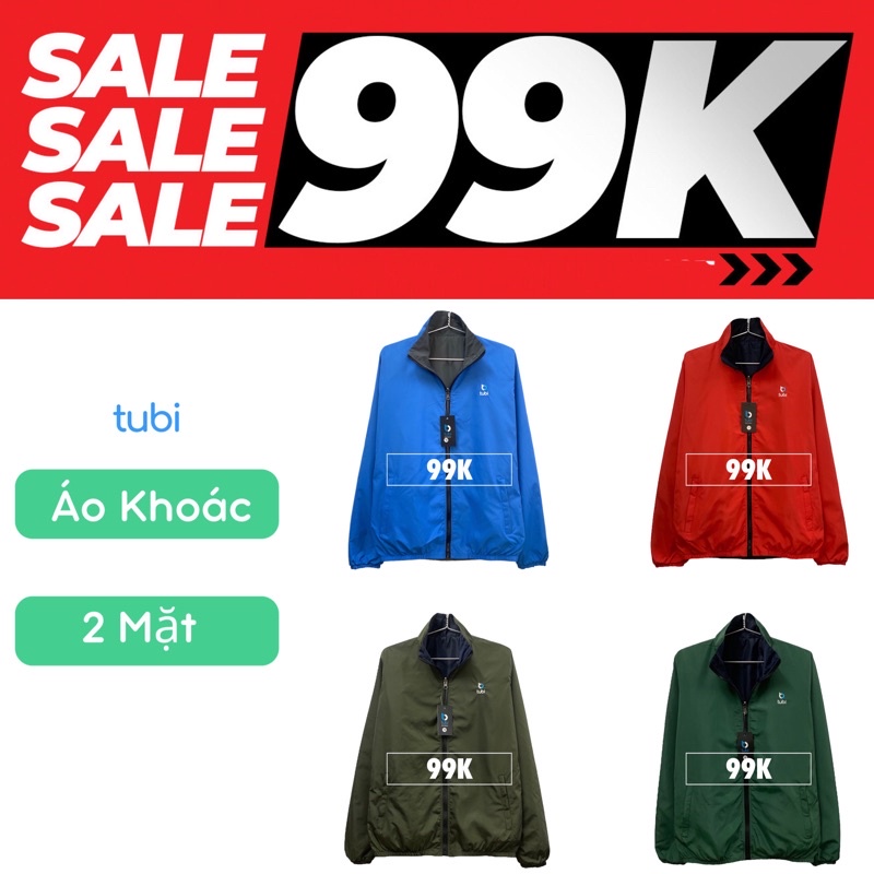(Chống Nắng, 4 túi) Áo khoác Tubi 2 Mặt Không Nón Nhiều Màu