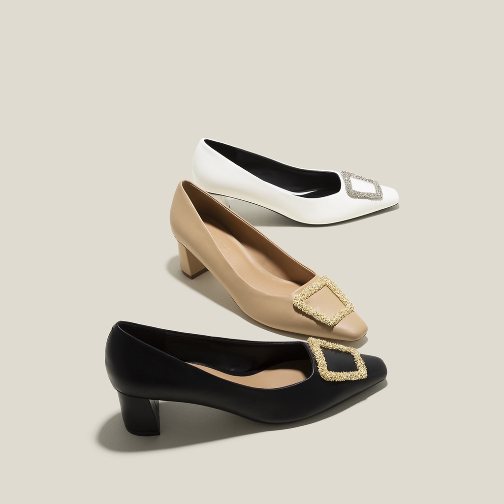 Vascara Giày Bít Mũi Gót Trụ Nhấn Khóa Trang Trí - BMN 0609