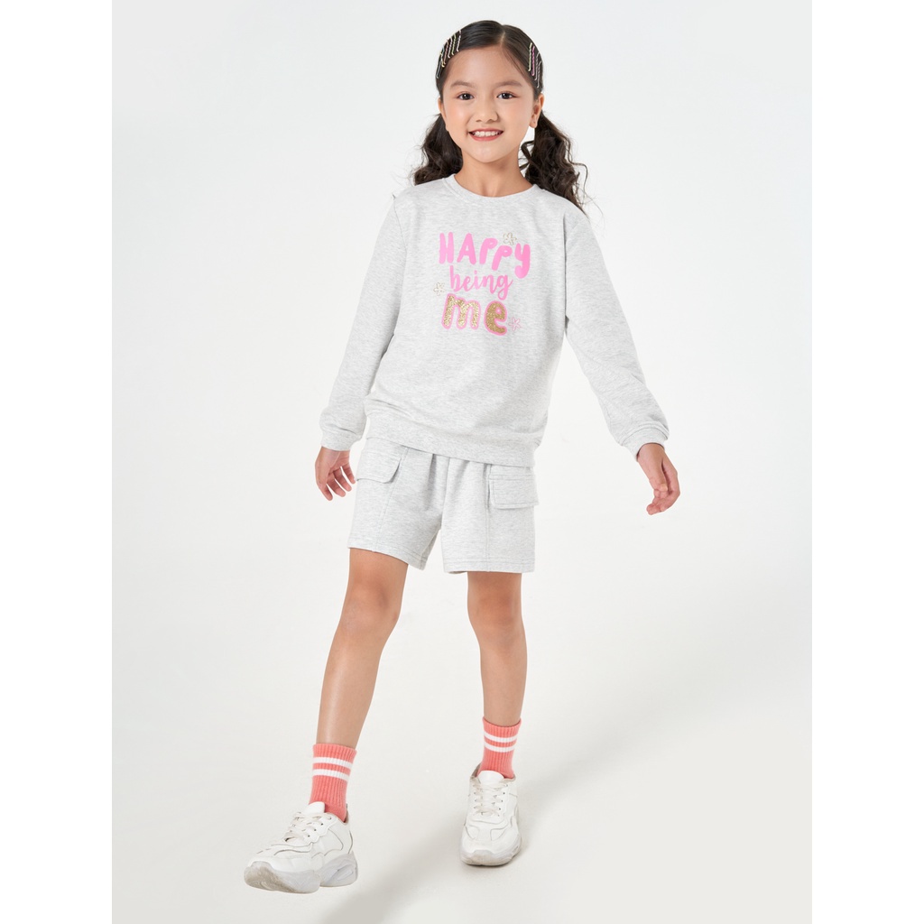 Áo bé gái CANIFA chât nỉ dài tay cổ tròn dáng cơ bản ML23 1TW22W008