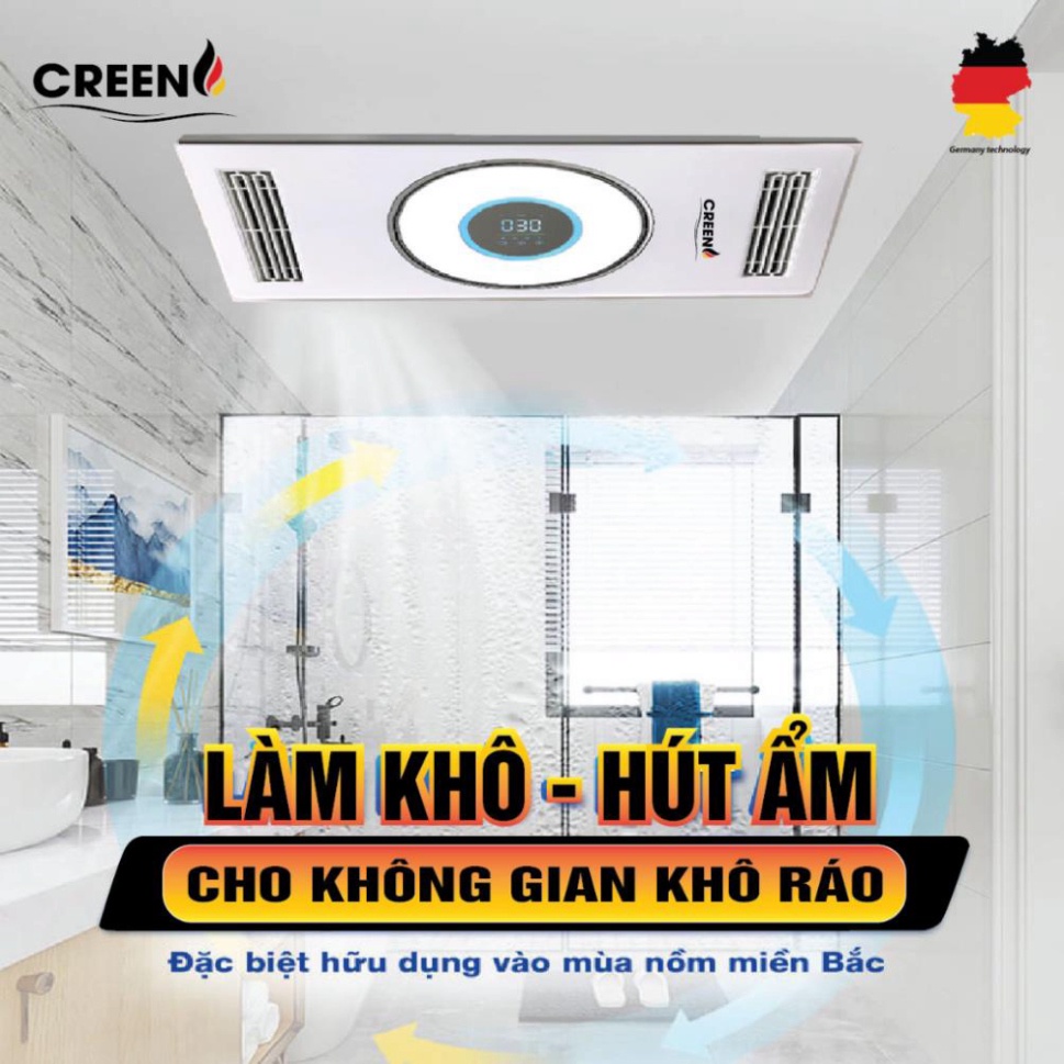 Quạt sưởi điều hòa phòng tắm thông minh CREEN CR-SMH688, Sưởi âm trần nhà tắm, điều khiển từ xa 6 trong 1