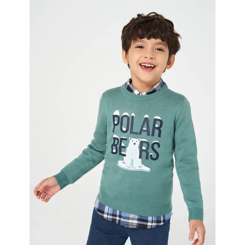 Áo len bé trai CANIFA cổ tròn dài tay in hình họa tiết dễ thương ML23 2TE23W007