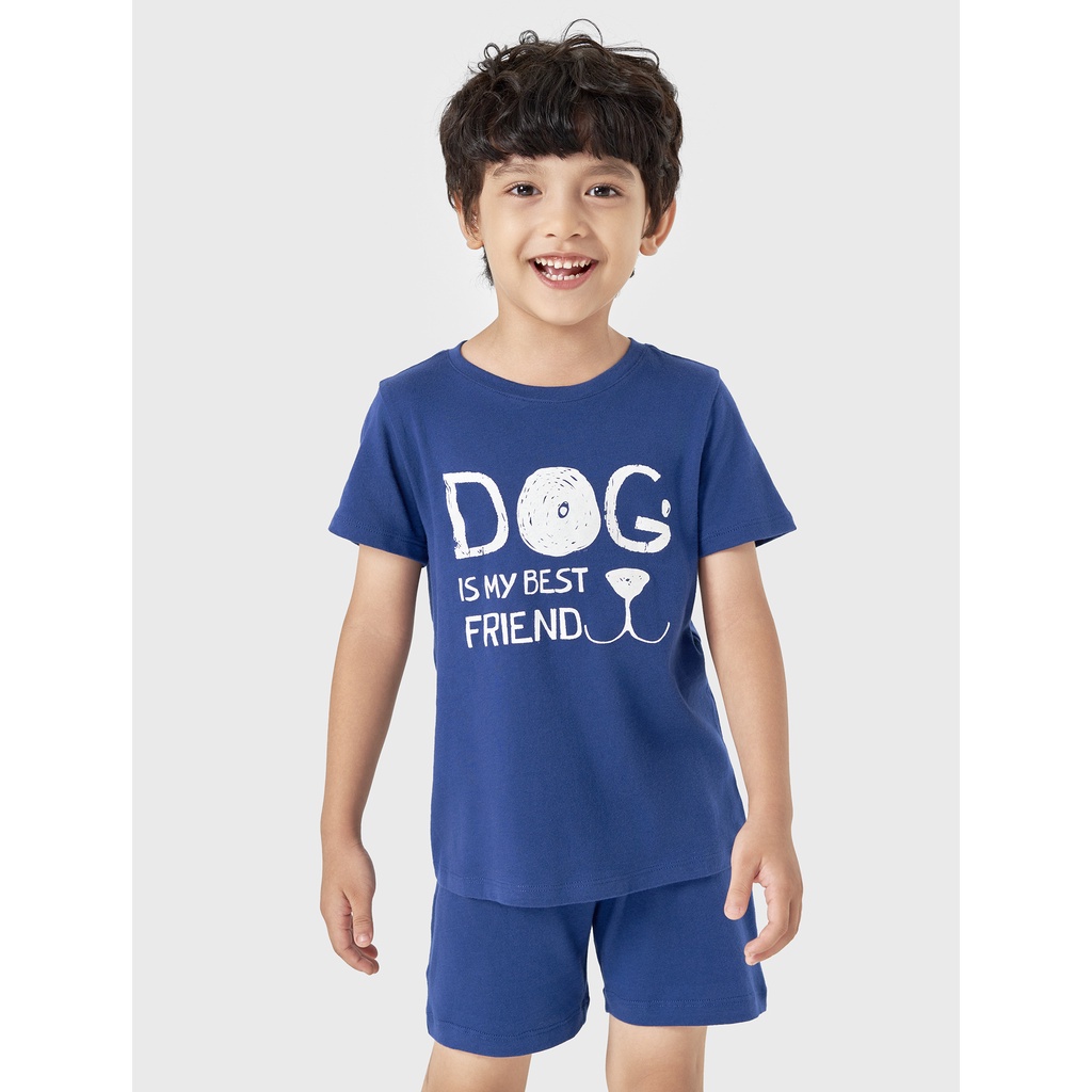 Bộ quần áo bé trai CANIFA cộc tay quần short chât cotton in hình dễ thương - 2LS22S002