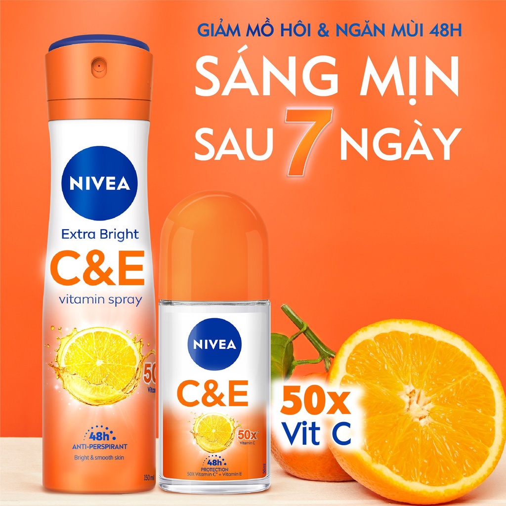 Bộ 2 Xịt Ngăn Mùi NIVEA Vitamin C&E Dưỡng Sáng Da | Vitamin C | Vitamin E (150 ml) - 84189