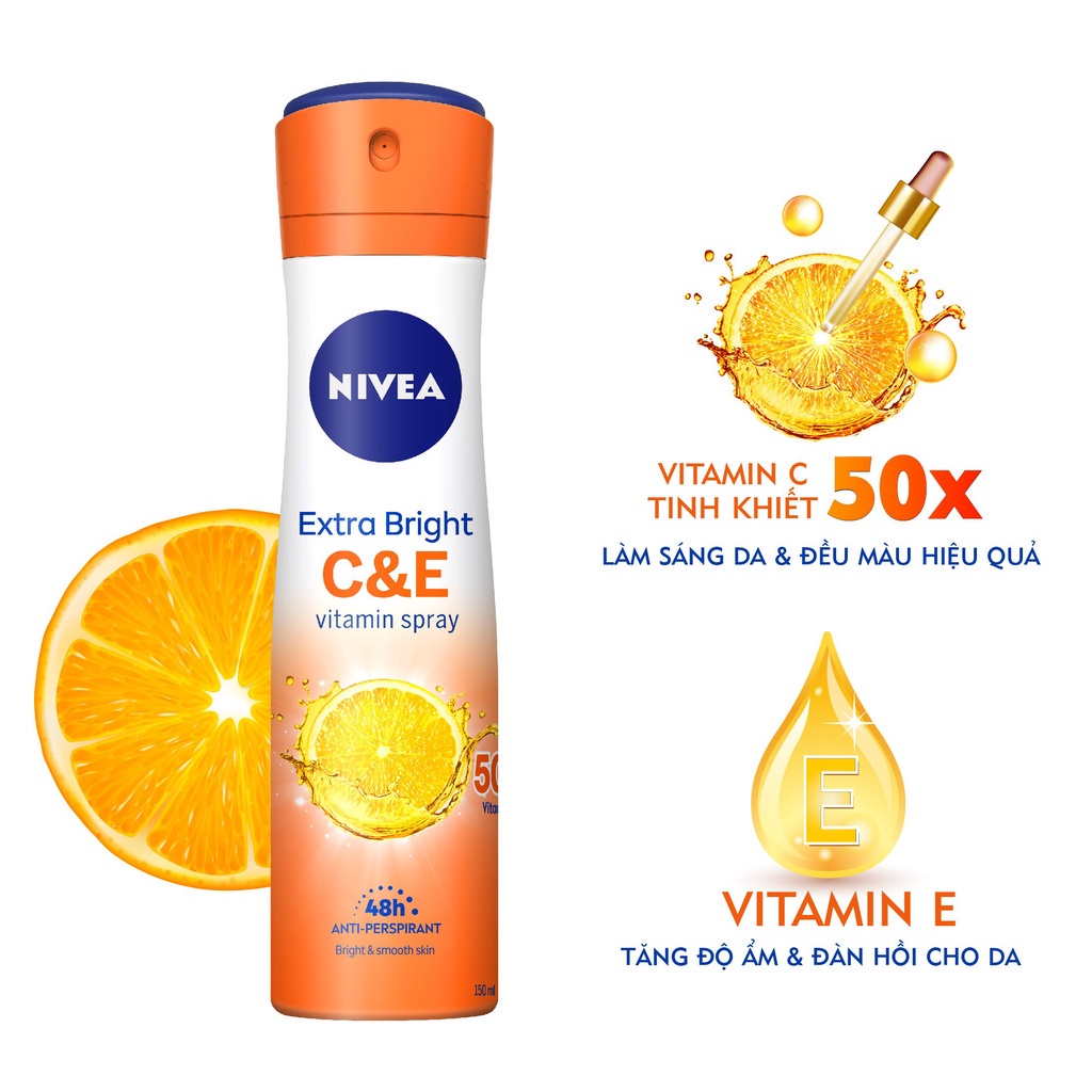 Bộ 2 Xịt Ngăn Mùi NIVEA Vitamin C&E Dưỡng Sáng Da | Vitamin C | Vitamin E (150 ml) - 84189