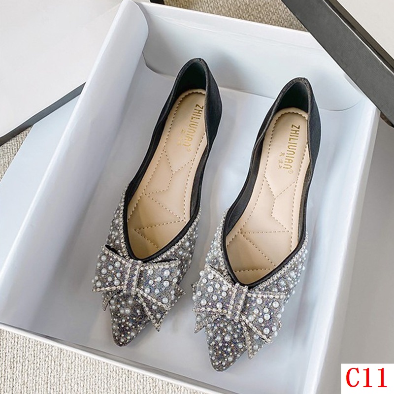 Giày Búp Bê Mũi Nhọn Đính Đá Phong Cách Thời Trang Pháp Mới 2023 size Lớn 41-43