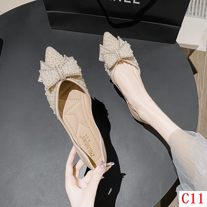 Giày Búp Bê Mũi Nhọn Đính Đá Phong Cách Thời Trang Pháp Mới 2023 size Lớn 41-43