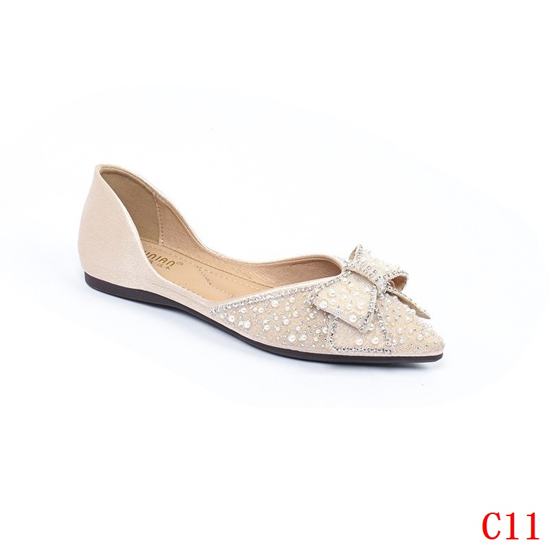 Giày Búp Bê Mũi Nhọn Đính Đá Phong Cách Thời Trang Pháp Mới 2023 size Lớn 41-43