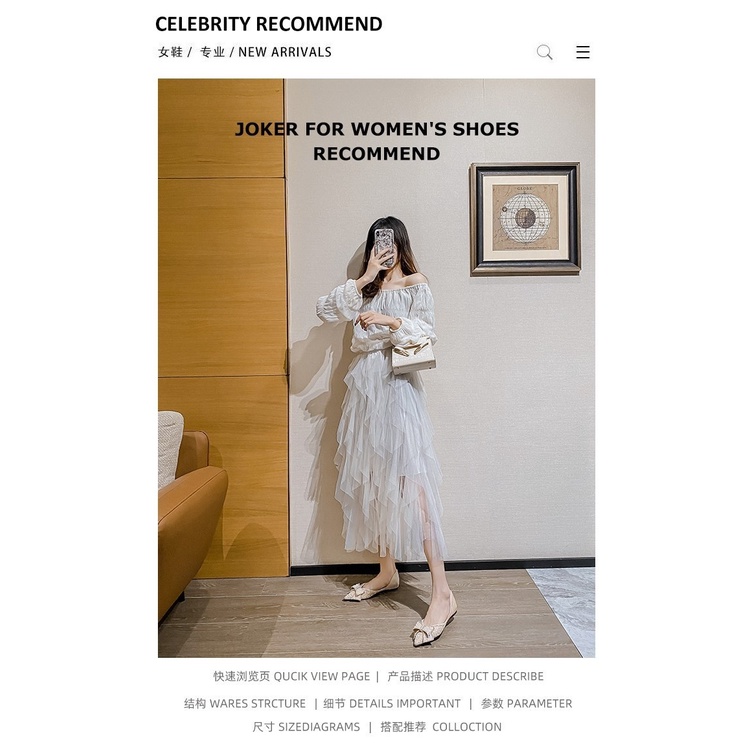 Giày Búp Bê Mũi Nhọn Đính Đá Phong Cách Thời Trang Pháp Mới 2023 size Lớn 41-43