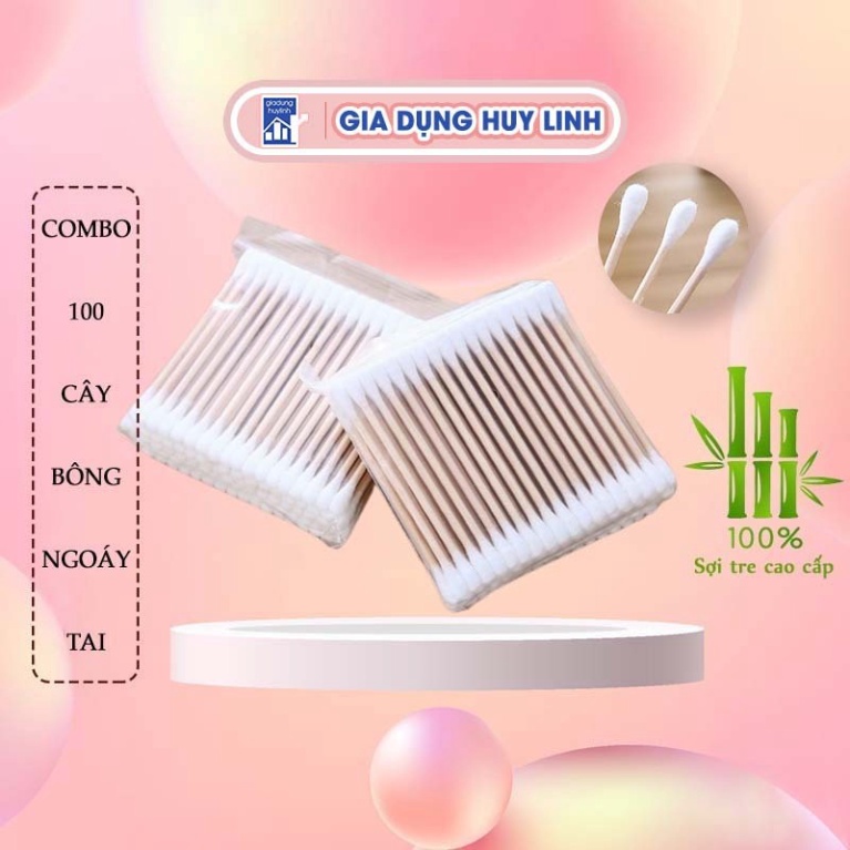 100 Que Bông Ngoáy Tai lấy Ráy Tai Thân Gỗ Tre .ĐTLV