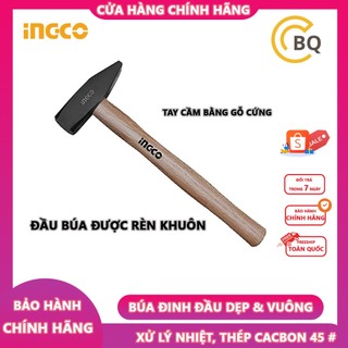 Búa đinh đầu dẹp và vuông cán gỗ Ingco HMH040300 xử lý nhiệt, thép cacbon 45#, búa đóng đinh ingco