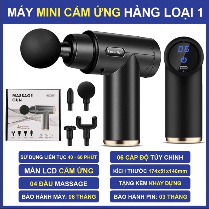 Máy massage cầm tay mini - Súng massage đấm lưng mát xa trị liệu cổ vai gáy 4 đầu 6 chế độ, Máy massage cầm tay