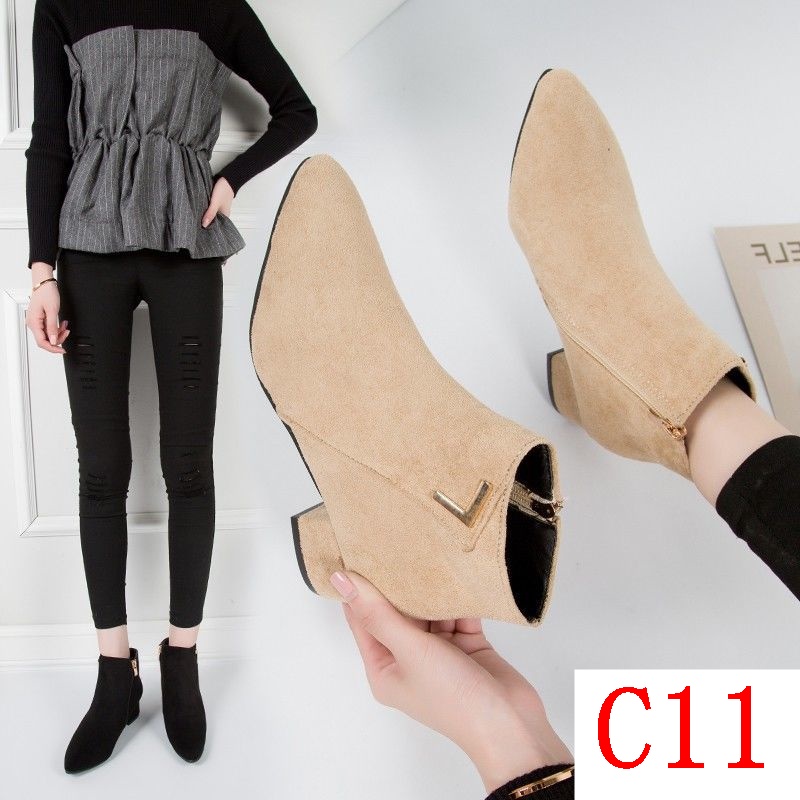 Giày Bốt Da Lộn Gót Thấp Mũi Nhọn Thời Trang Mùa Thu Cho Nữ size 35-42 chelsea 41