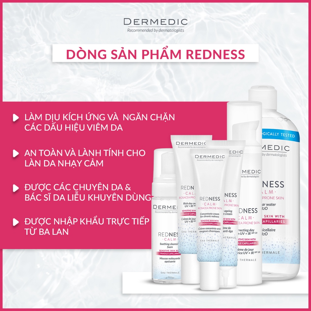 Combo 2 Bọt rửa mặt dành cho da nhạy cảm Dermedic Redness Soothing Cleansing Foam 170ml