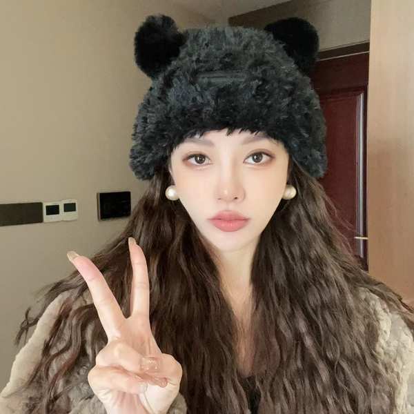 Mũ Len Dệt Kim Đính Tai Gấu Xinh Xắn Phong Cách Hàn Quốc