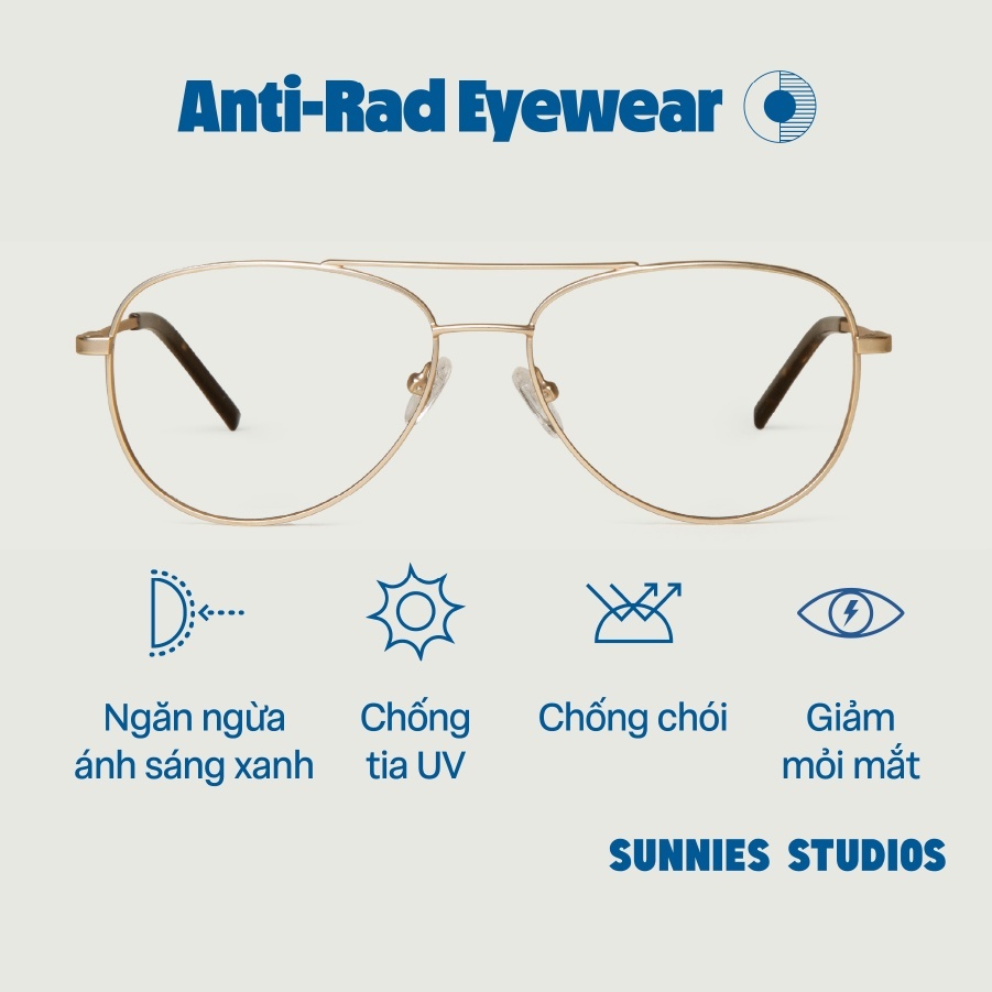 Kính Sunnies Studios Chống Ánh Sáng Xanh Dev Matte Gold