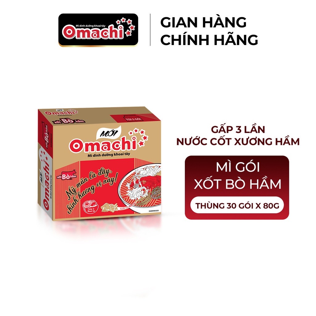 Mì Omachi Xốt Bò Hầm Gói - Thùng 30 Gói x 80g