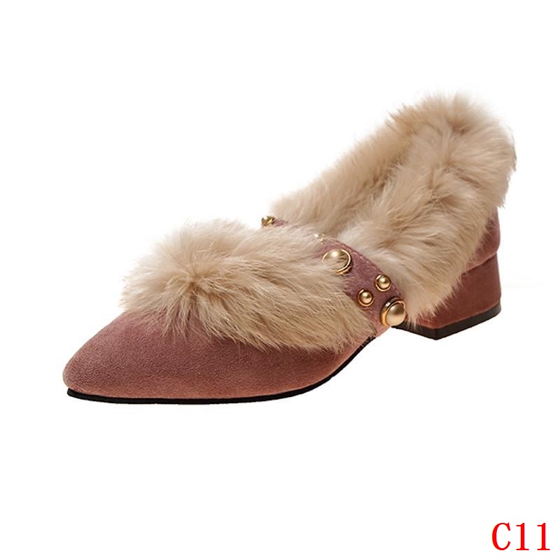 Giày Cao Gót Mũi Nhọn Gót Dày Phối Lông Nhung Thời Trang Thu Đông Hàng Mới 2023 Dành Cho Bạn Nữ