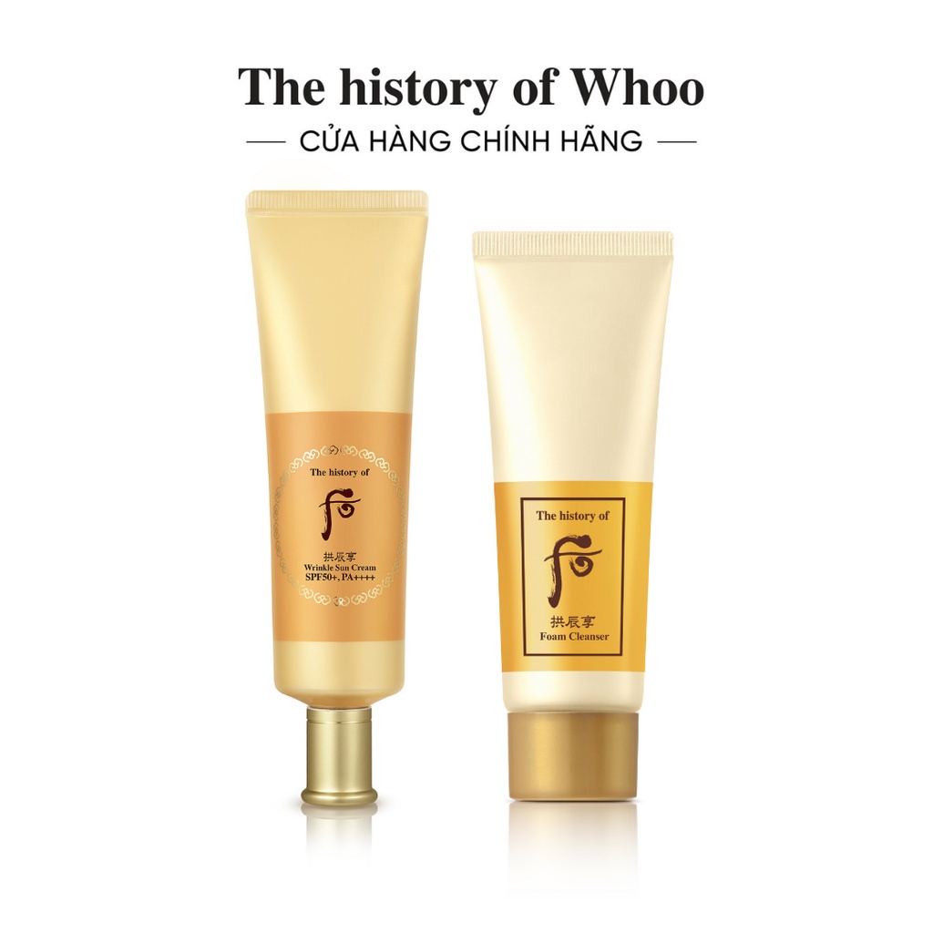 Bộ Kem chống nắng và sữa rửa mặt cải thiện nếp nhăn Whoo Wrinkle Sun Cream SPF50+, PA++++ 50ml