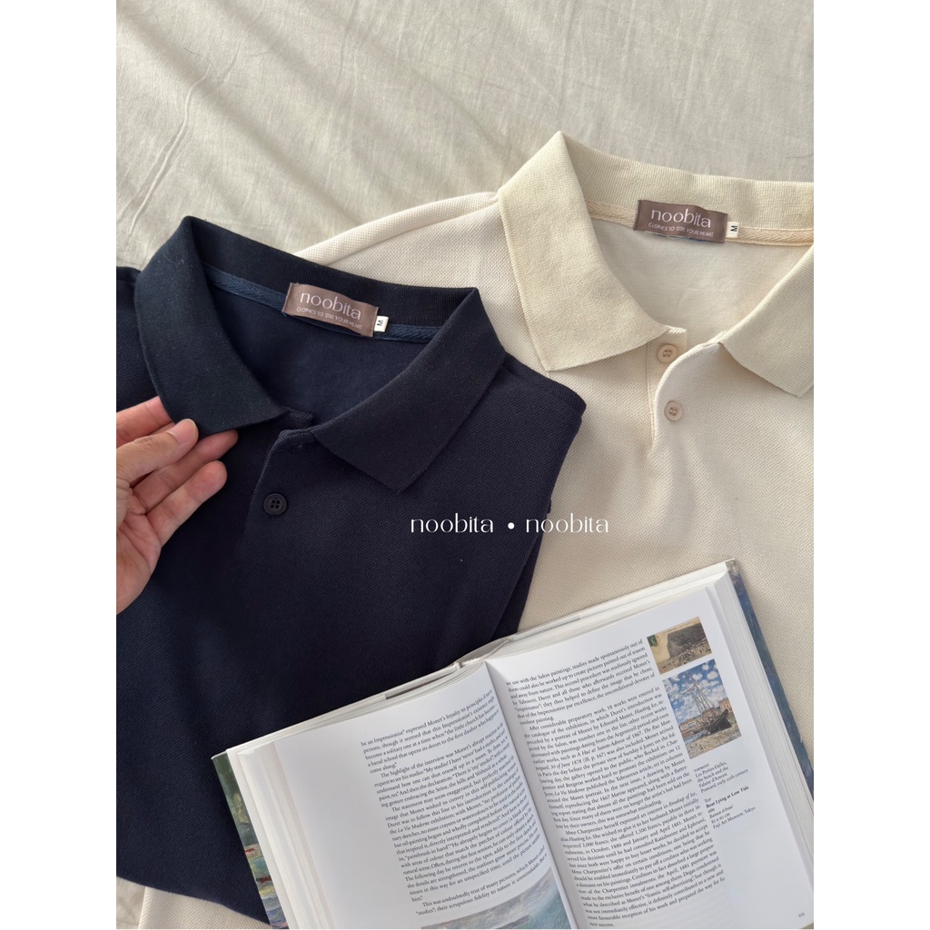 NOOBITA - Áo thun polo trơn form rộng 8047