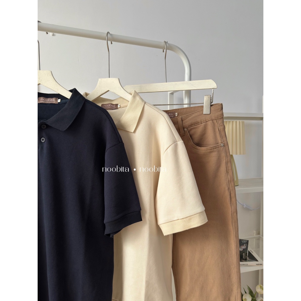 NOOBITA - Áo thun polo trơn form rộng 8047