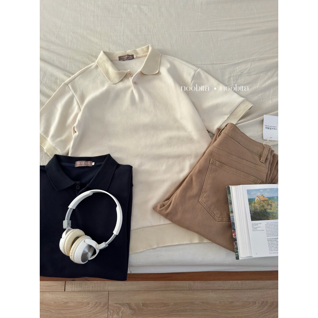 NOOBITA - Áo thun polo trơn form rộng 8047