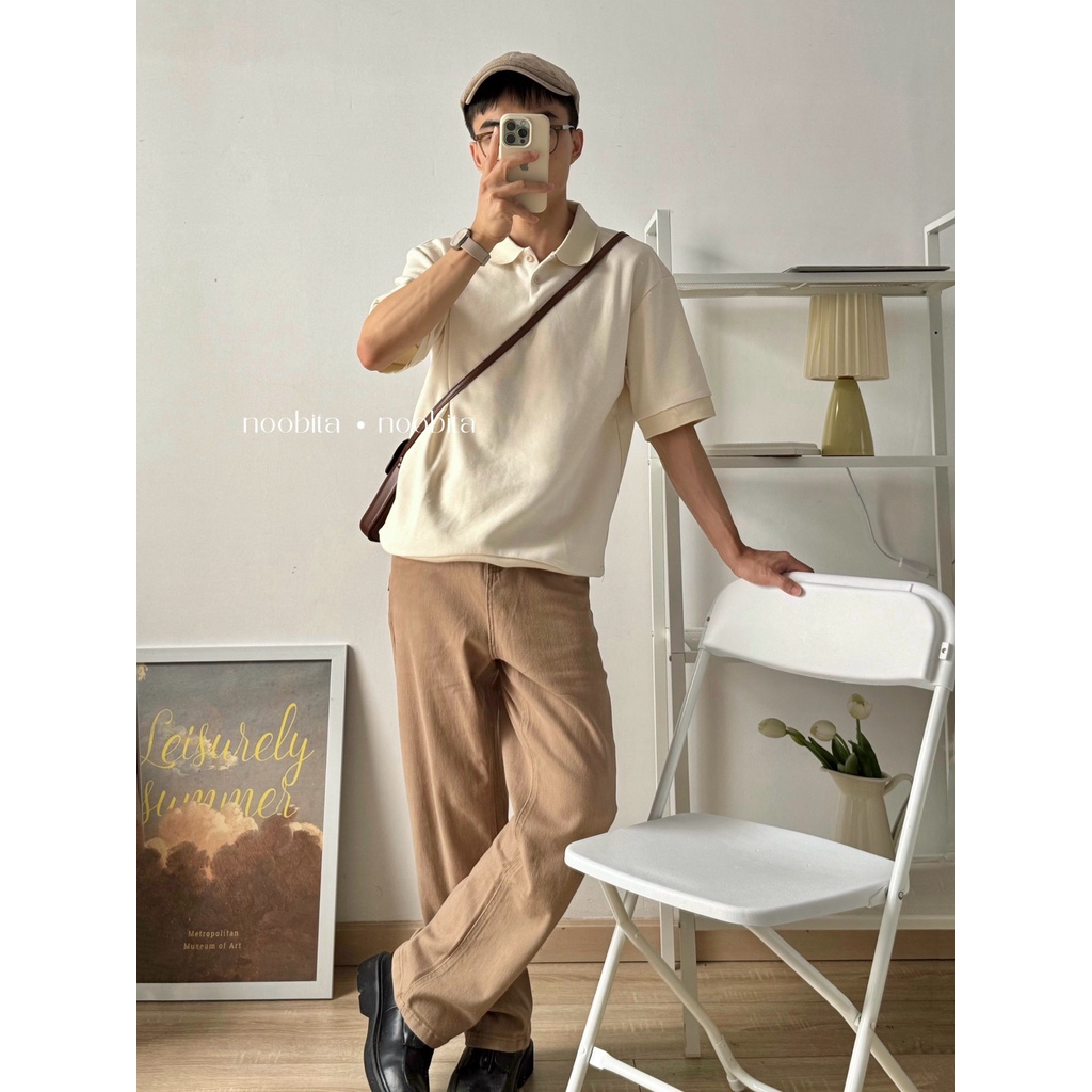 NOOBITA - Áo thun polo trơn form rộng 8047