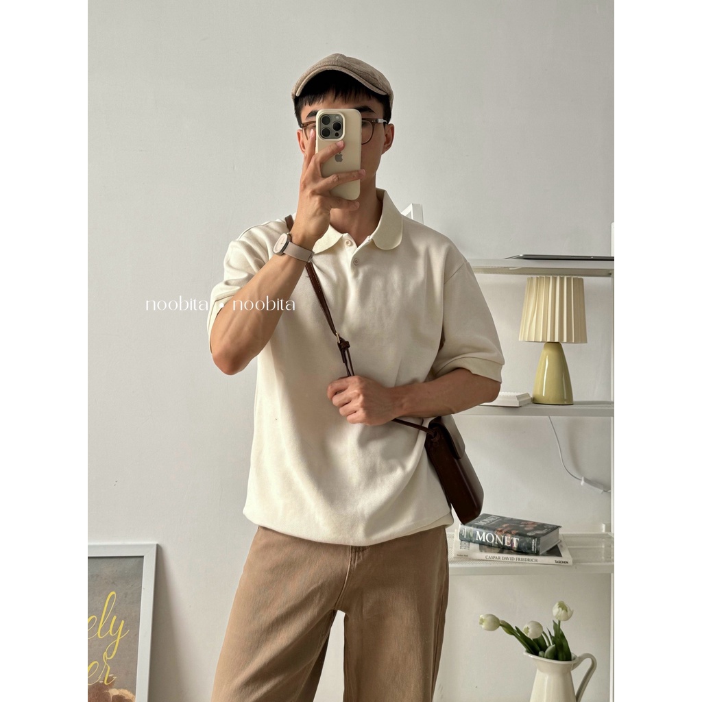 NOOBITA - Áo thun polo trơn form rộng 8047