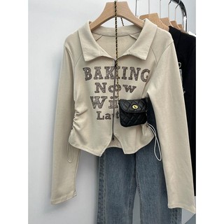 Áo Sơ Mi Ngắn Cổ polo Thắt Eo Phong Cách retro Mỹ Độc Đáo Thu Đông Dành Cho Bạn Nữ
