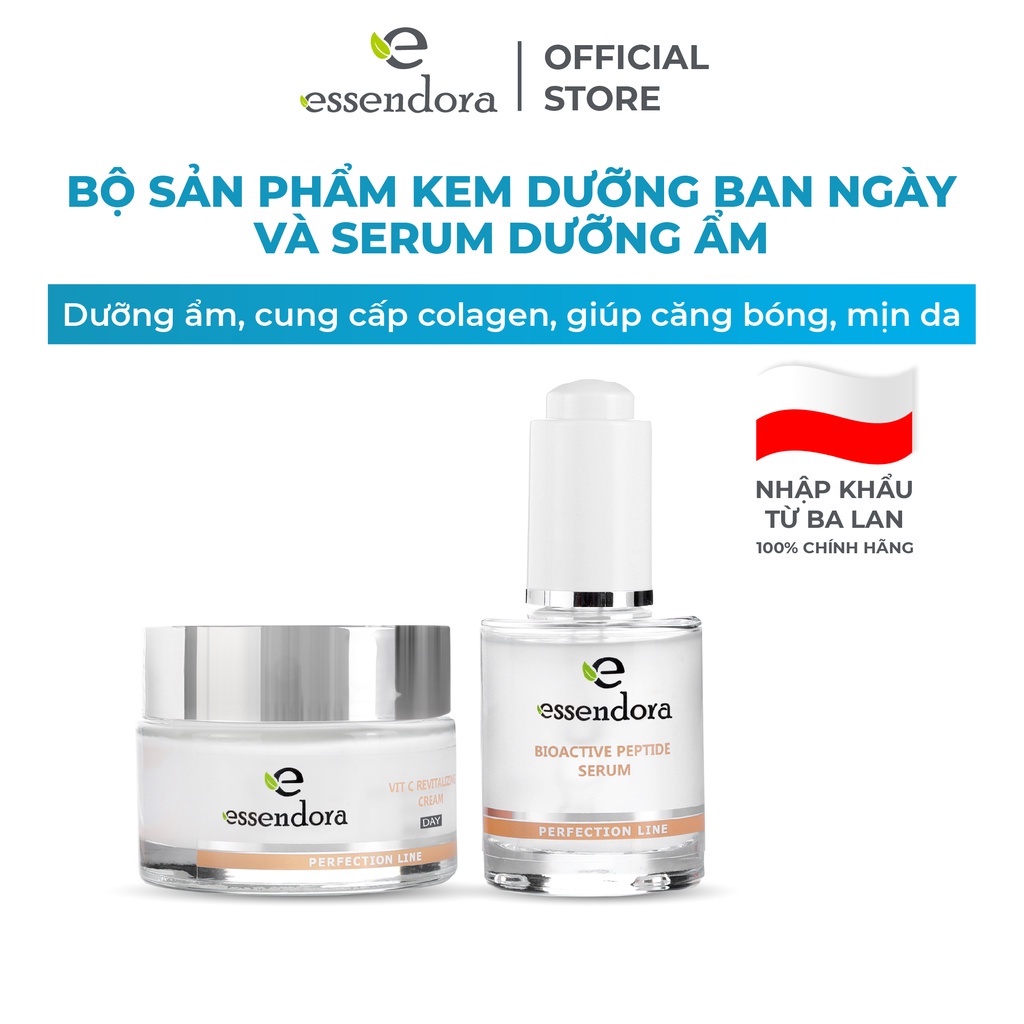 Bộ Đôi Sản Phẩm Serum Và Kem Dưỡng Ban Ngày ESSENDORA Giúp Cấp Và Giữ Ẩm Cho Da, Cung Cấp Collagen, Ngăn Ngừa Lão Hóa