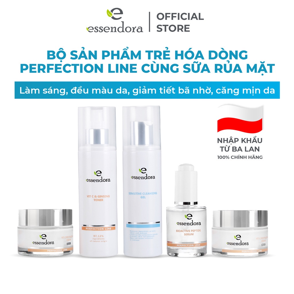 Bộ Sản Phẩm Dòng Perfect Line Cùng Sữa Sửa Mặt ESSENDORA Giúp Làm Sạch, Giảm Tiết Bã Nhờn Cho Làn Da Căng Mịn Trắng Sáng