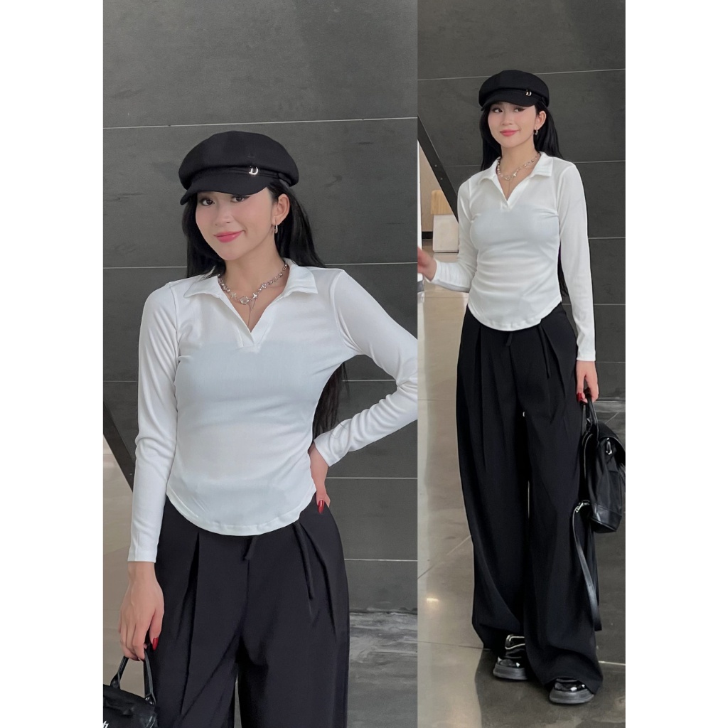 Áo thun vạt bầu dài tay dáng ôm - Kim Hoàng - Aopolovatbau1096_P13K7