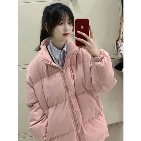 Áo bông cổ đứng áo bông mùa đông dày dặn fufu sữa rộng rãi sành điệu instagram màu trơn cho nữ áo bông học sinh mẫu mới 2023