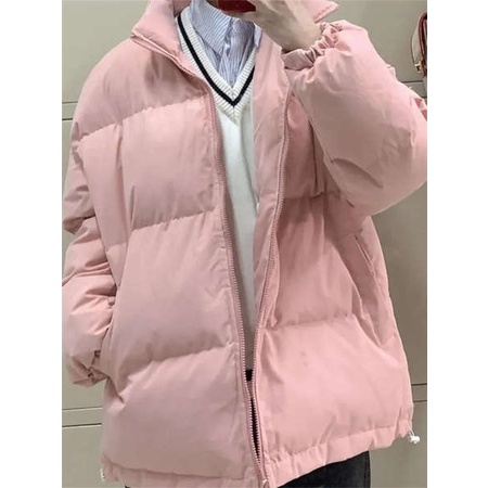 Áo bông cổ đứng áo bông mùa đông dày dặn fufu sữa rộng rãi sành điệu instagram màu trơn cho nữ áo bông học sinh mẫu mới 2023