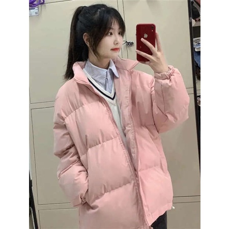 Áo bông cổ đứng áo bông mùa đông dày dặn fufu sữa rộng rãi sành điệu instagram màu trơn cho nữ áo bông học sinh mẫu mới 2023