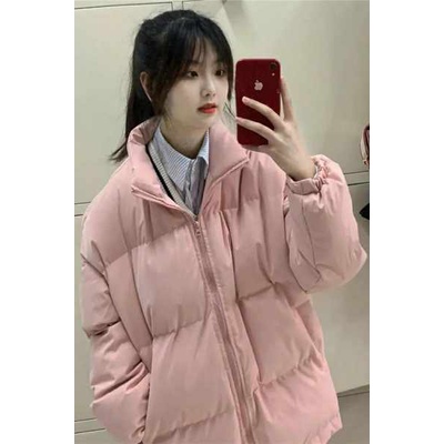 Áo bông cổ đứng áo bông mùa đông dày dặn fufu sữa rộng rãi sành điệu instagram màu trơn cho nữ áo bông học sinh mẫu mới 2023