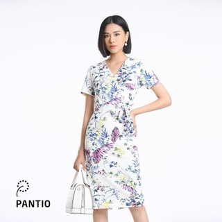 FDC52485 - Đầm công sở cổ V trắng hoạ tiết thời trang xuân hè - PANTIO