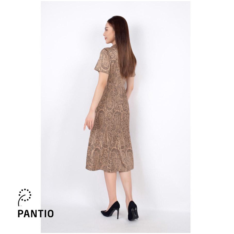 FDC33367 - Đầm công sở vải lụa dáng xòe cổ đức đính khuy trang trí chân váy rập ly - PANTIO