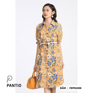 FDP52408 - Đầm dạo phố cổ sơ mi hoạ tiết hoa - PANTIO
