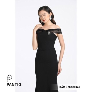 FDC52461 - Đầm công sở dáng ôm trễ vai pha ren - PANTIO