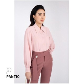 Fas53036 - áo sơ mi cổ đức chất liệu thô mỏng măng séc tay xếp ly bồng - pantio