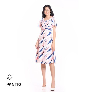 FDC32431 - Đầm công sở hoạ tiết nơ thắt eo - PANTIO