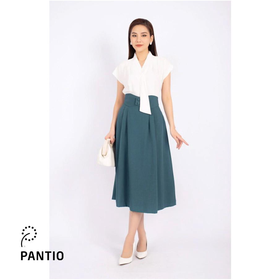 FJD3993 - Chân váy midi công sở vải thô dáng xòe cạp tạo kiểu đính cúc trang trí - PANTIO