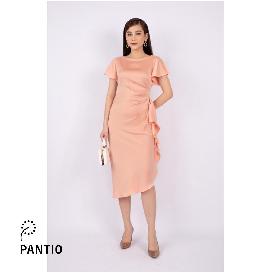 FDC33588 - Đầm công sở vải lụa dáng ôm vạt xếp nếp đổ bèo - PANTIO