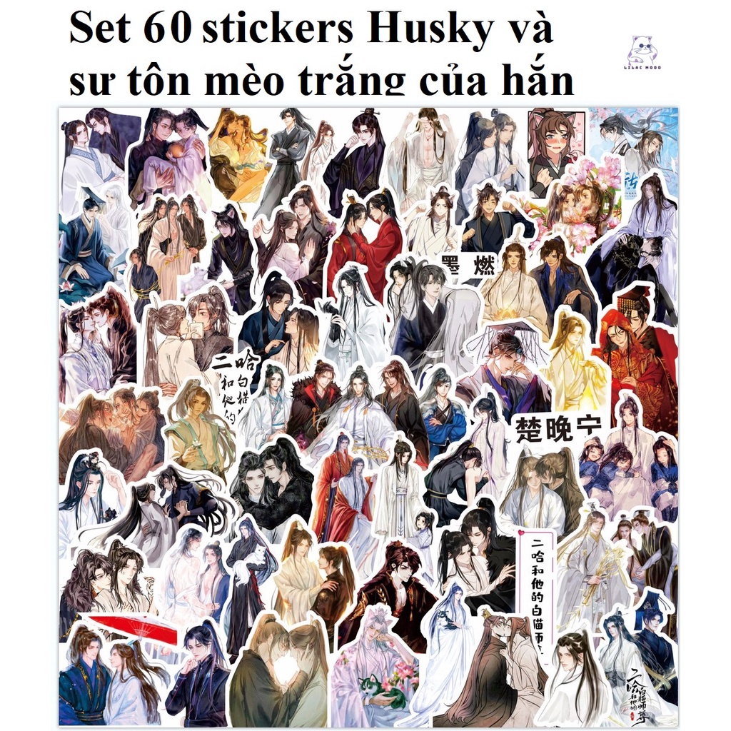 Set 56 Stickers Thiên Quan Tứ Phúc | Miếng hình dán trắng đen DIY / không trùng, chống thấm nước Hoa Thành Tạ Liên