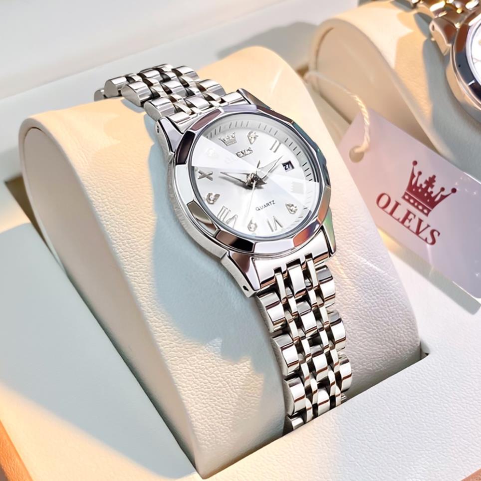 OLEVS  Đồng hồ nữ chính hãng Dây đeo bằng thép không gỉ Lịch có chức năng phát sáng Chống thấm nước 9931
