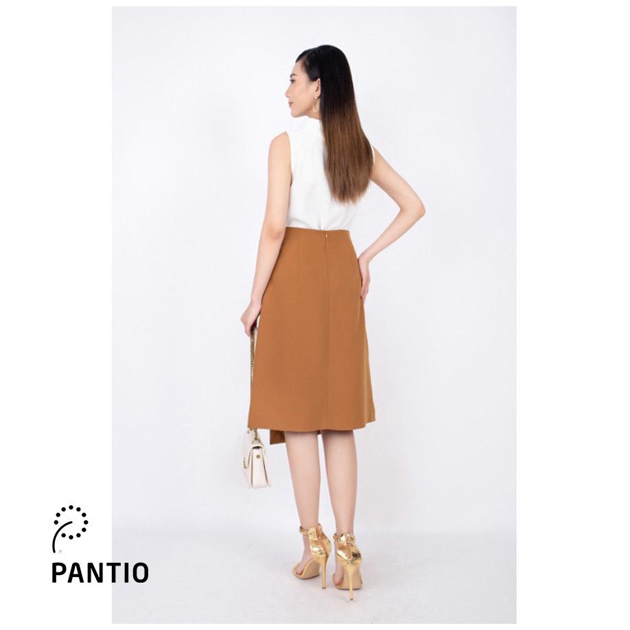 FJD3989 - Chân váy midi công sở vải thô dáng A vạt chồng lệch đính khuy và nắp túi trang trí - PANTIO