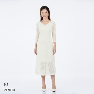 Đầm công sở chất liệu ren lưới dáng xòe cổ tim fdc92858 - pantio