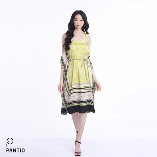 Đầm dạo phố chât liệu lụa bóng kẻ dáng suông không tay FDP32529 - PANTIO