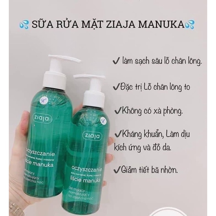 Sữa rửa mặt Ziaja Manuka 200ml cho da dầu mụn